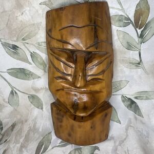 Vintage‎ Wooden Tiki Mask Hand Carved Folk Art Hawaiian Polynesian Wood Tribal